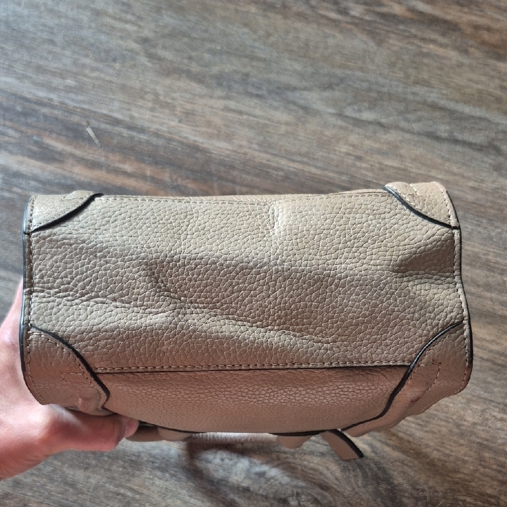 Celine Drummed Calfskin Nano Luggage Dune Taupe Crossbody Purse - Picture 7 of 13